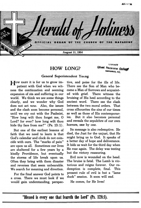 Title Page of Herald of Holiness - August 11, 1954