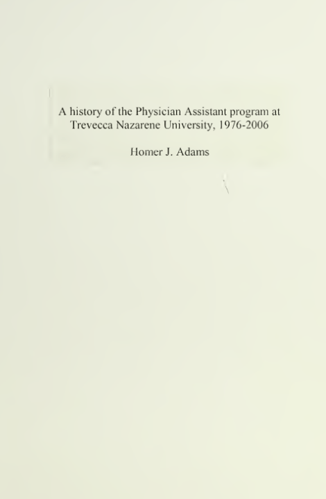 A History of the Physician Assistant Program at Trevecca Nazarene University, 1976-2006