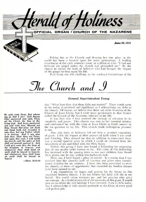 Title Page of Herald of Holiness - June 20, 1956