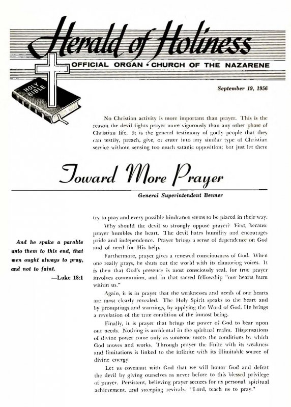 Title Page of Herald of Holiness - September 19, 1956