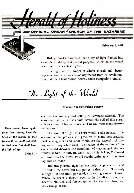 Title Page of Herald of Holiness - February 6, 1957