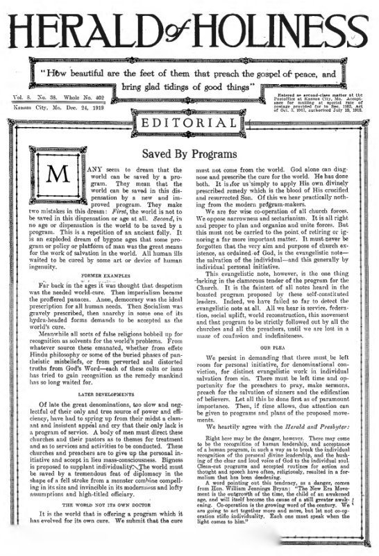 Title Page of Herald of Holiness - December 24, 1919