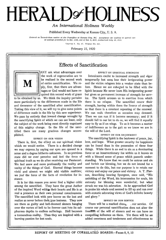 Title Page of Herald of Holiness - February 25, 1920