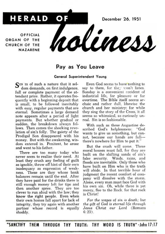 Title Page of Herald of Holiness - December 26, 1951