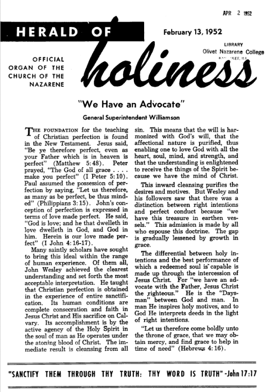 Title Page of Herald of Holiness - February 13, 1952