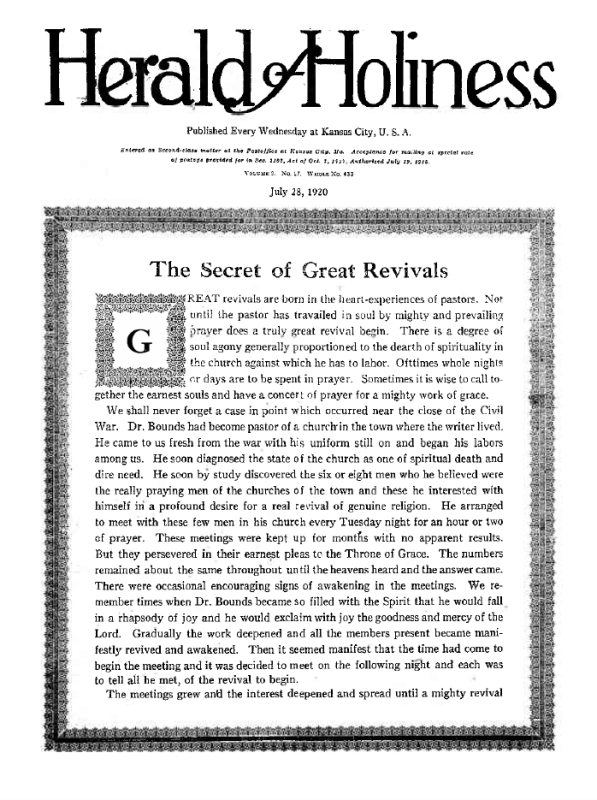 Title Page of Herald of Holiness - July 28, 1920