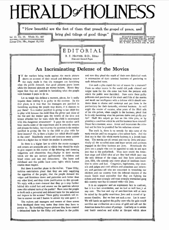 Title Page of Herald of Holiness - August 10, 1921