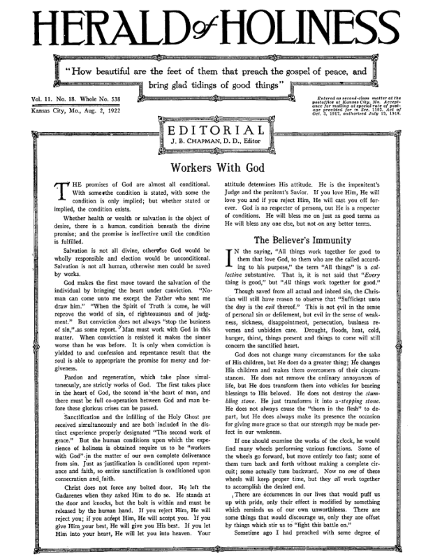 Front page of Herald of Holiness - August 2, 1922