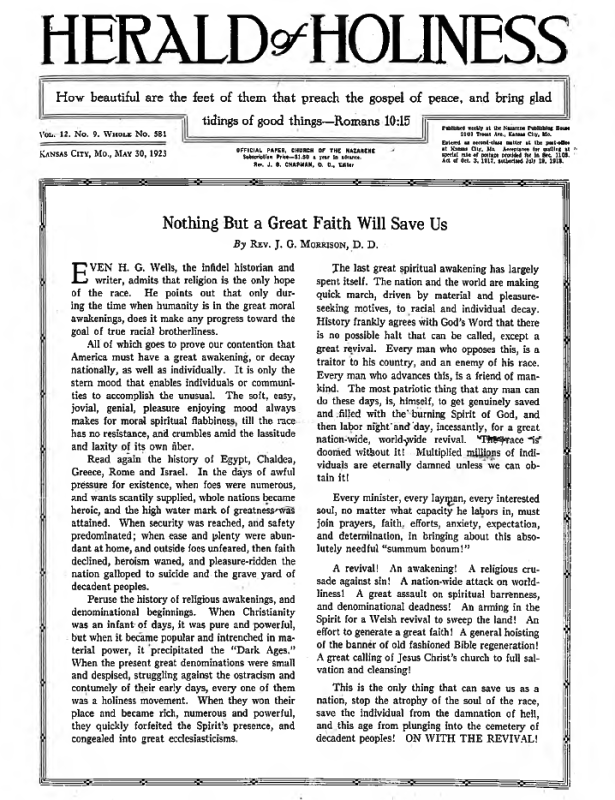 Front page of Herald of Holiness - May 30, 1923