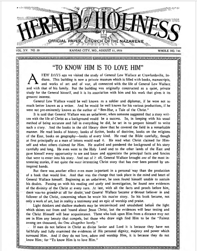 Front page of Herald of Holiness - August 11, 1926