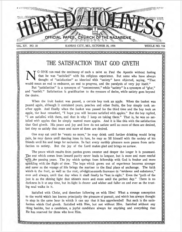 Front page of Herald of Holiness - October 20, 1926