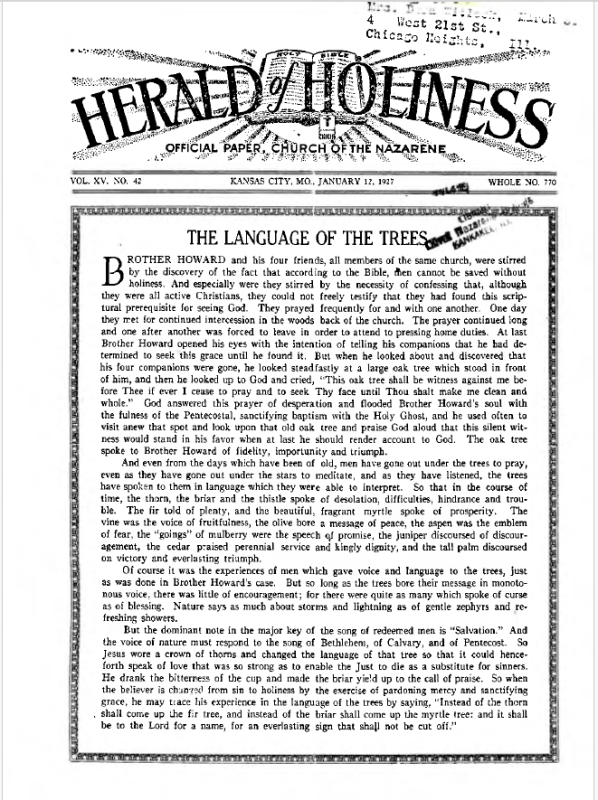 Front page of Herald of Holiness - January 12, 1927