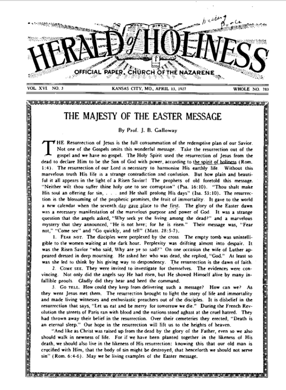 Front page of Herald of Holiness - April 13, 1927