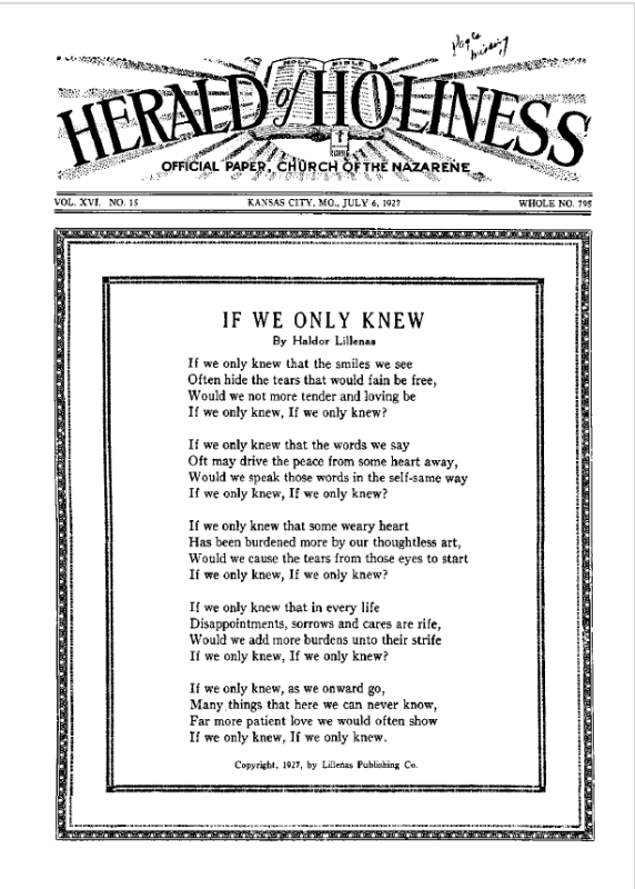 Front page of Herald of Holiness - July 6, 1927