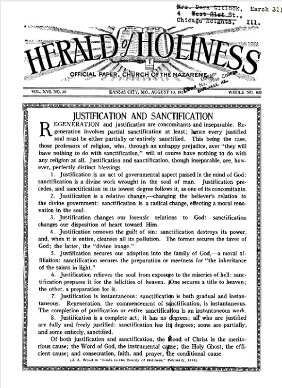 Front page of Herald of Holiness - August 10, 1927