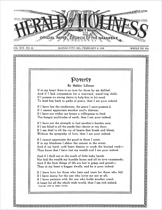 Front page of Herald of Holiness - February 8, 1928