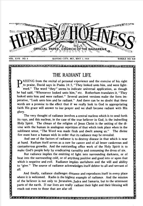 Front page of Herald of Holiness - May 2, 1928
