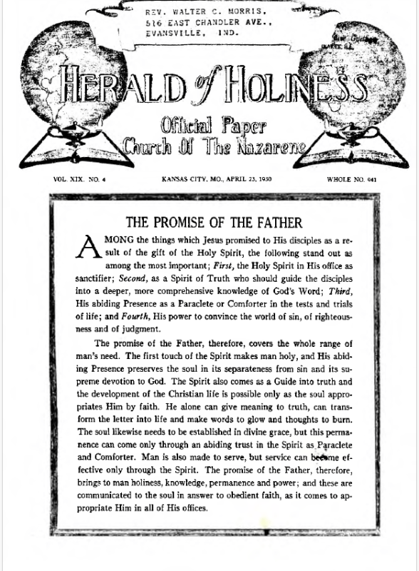 Front page of Herald of Holiness - April 23, 1930
