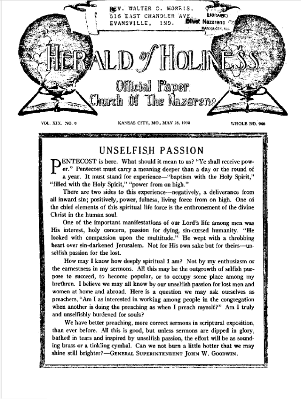Front page of Herald of Holiness - May 28, 1930