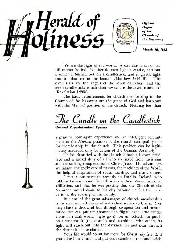 Herald of Holiness - March 19, 1958