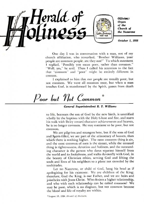 Herald of Holiness - October 1, 1958