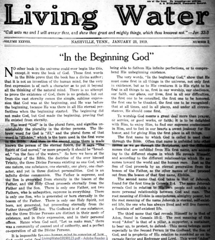 Living Water, Jan. 23, 1919